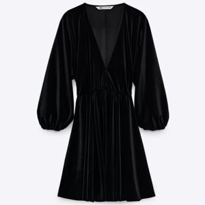 Zara Black Velvet V-neck Dress